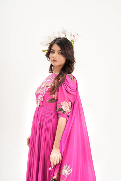 La Fleur - Hand Embroidered Magenta Pink Dress