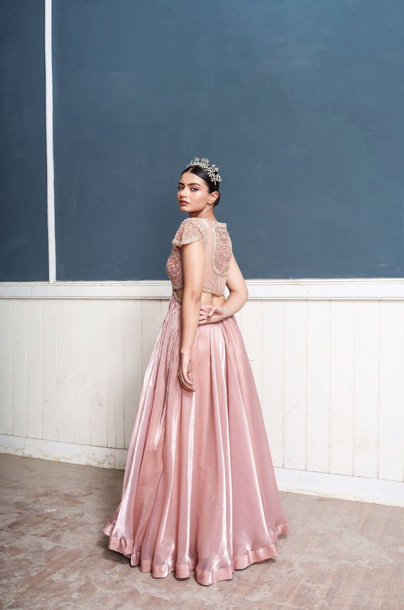 Traksh-rose pink embroidered cut out dress