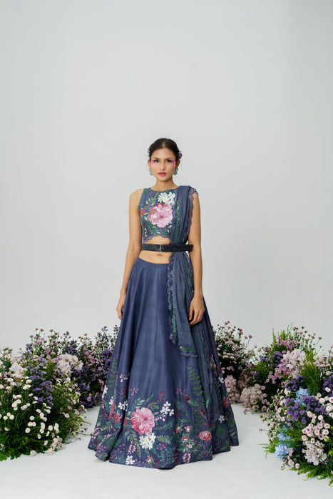 Cascade-Nakshatra Lavender Haze Hand Embroidered Lehenga