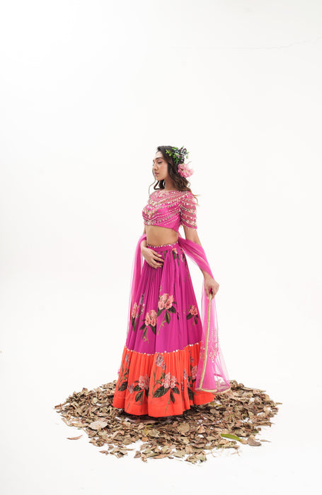 La fleur -magenta pink intricate hand embroidered lehenga