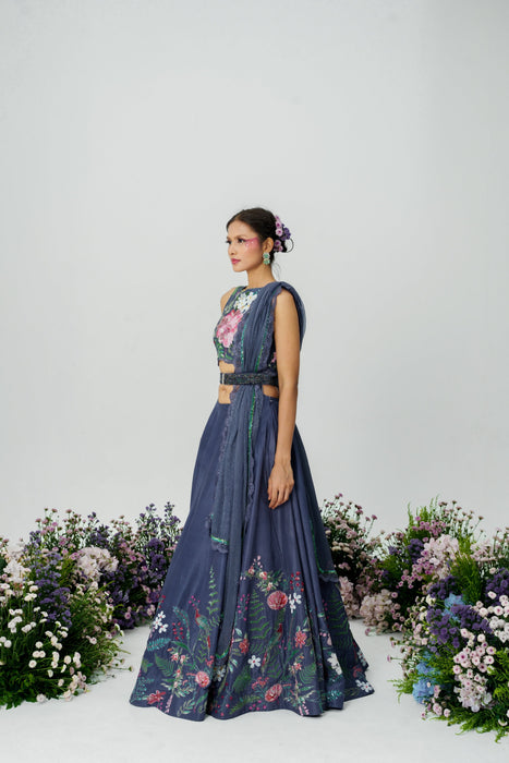 Cascade-Nakshatra Lavender Haze Hand Embroidered Lehenga