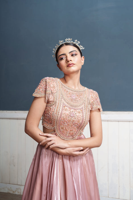 Traksh-rose pink embroidered cut out dress