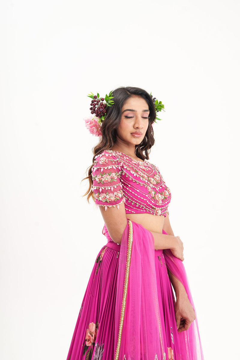 La fleur -magenta pink intricate hand embroidered lehenga