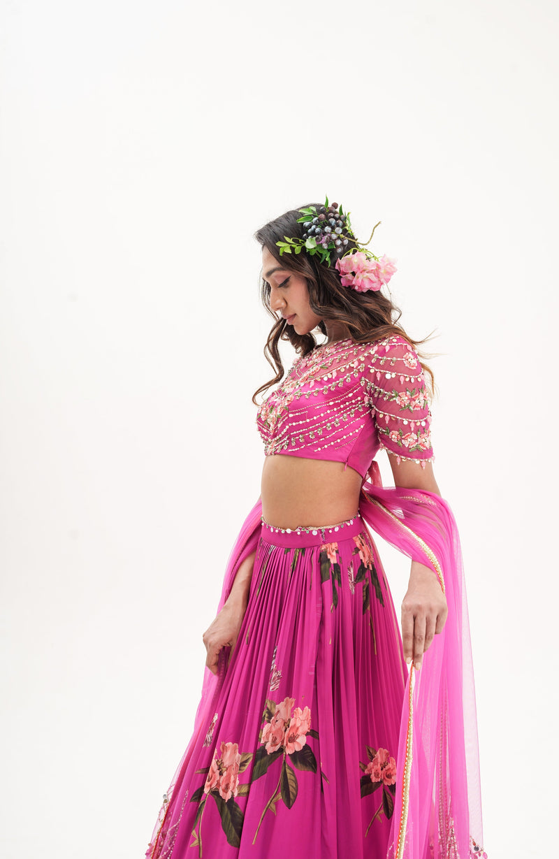 La fleur -magenta pink intricate hand embroidered lehenga