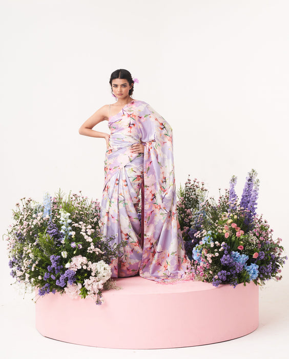 Lilium -Nakshatra Lilac Saree With Baby Pink Spaghetti Blouse