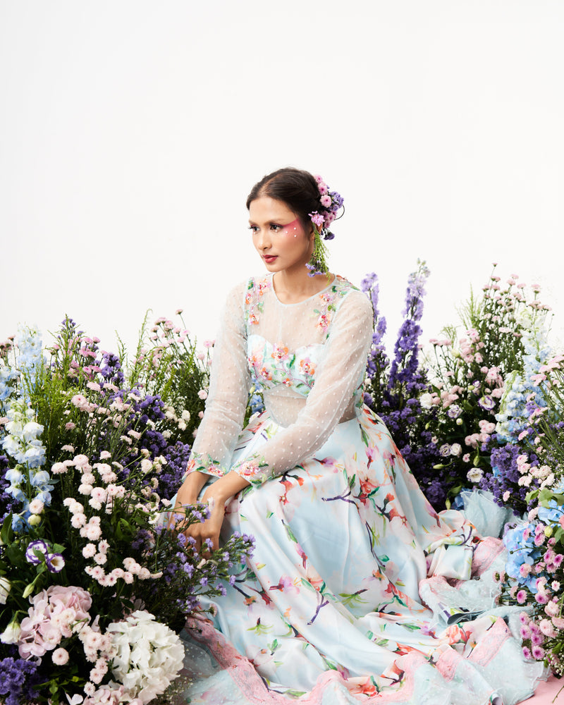 Lilium -Ice blue embroidered Dress