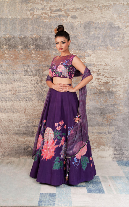 Azelie-Nakshatra Purple Haze Hand Embroidered Lehenga
