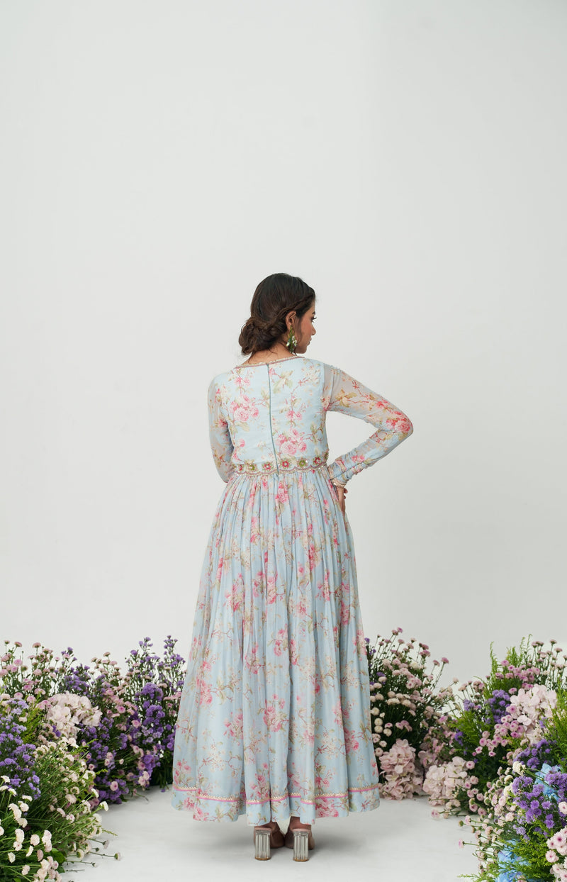 Floret-ice Blue Embroidered Anarkali Set