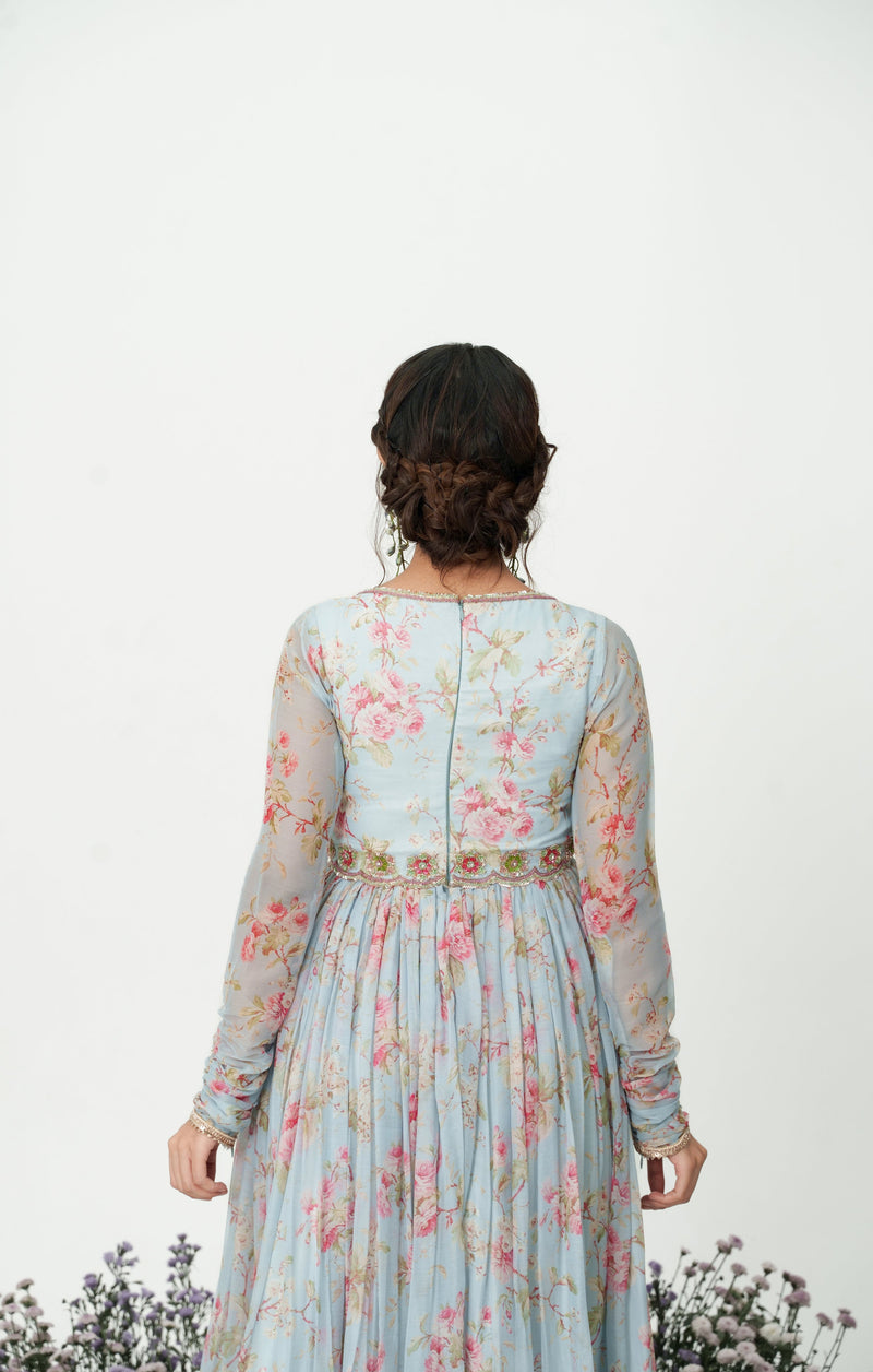 Floret-ice Blue Embroidered Anarkali Set