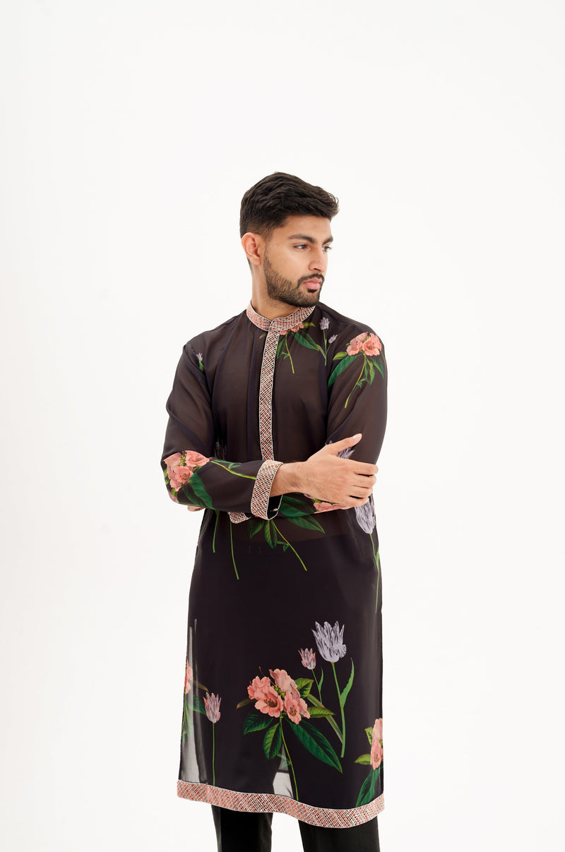 La fleur- mens back floral kurta