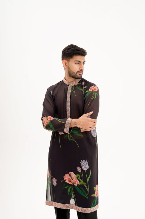 La fleur- mens back floral kurta