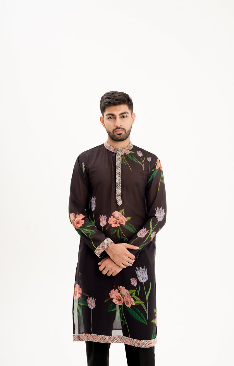 La fleur- mens back floral kurta
