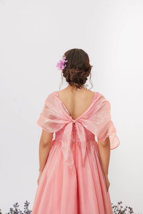 Cascade - Flamingo Pink Metallic Organza Dress
