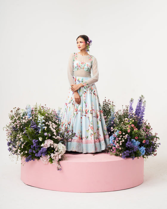 Lilium -Ice blue embroidered Dress