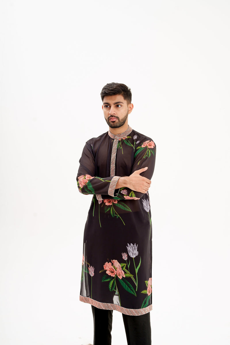 La fleur- mens back floral kurta