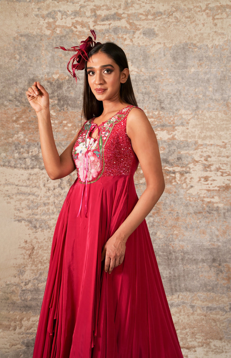 Cascade - Fuchsia Pink Embroidered Dress