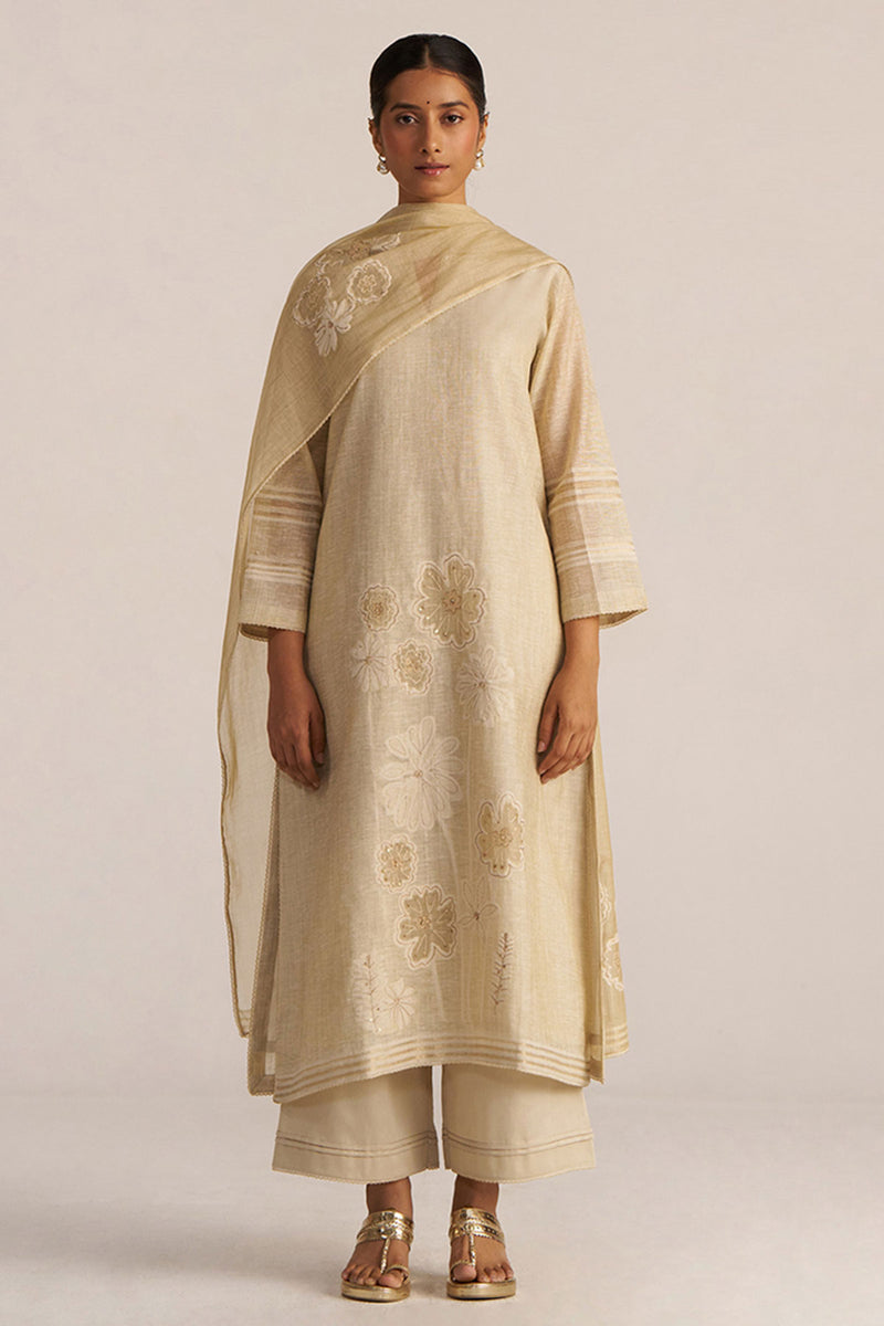 Fog Beige Woven Kurta Set