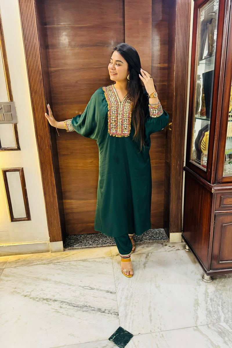 Embroidery green suit
