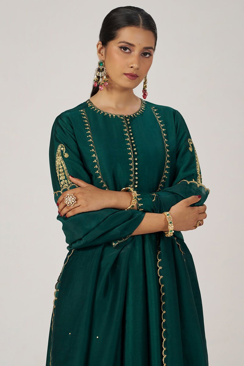 Emerald Green Raw Silk Festive Kurta Set