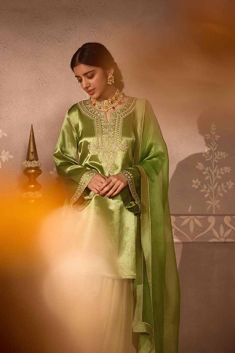 Pastel  Green Gajji Silk Farsi Salwar 3-Piece Set