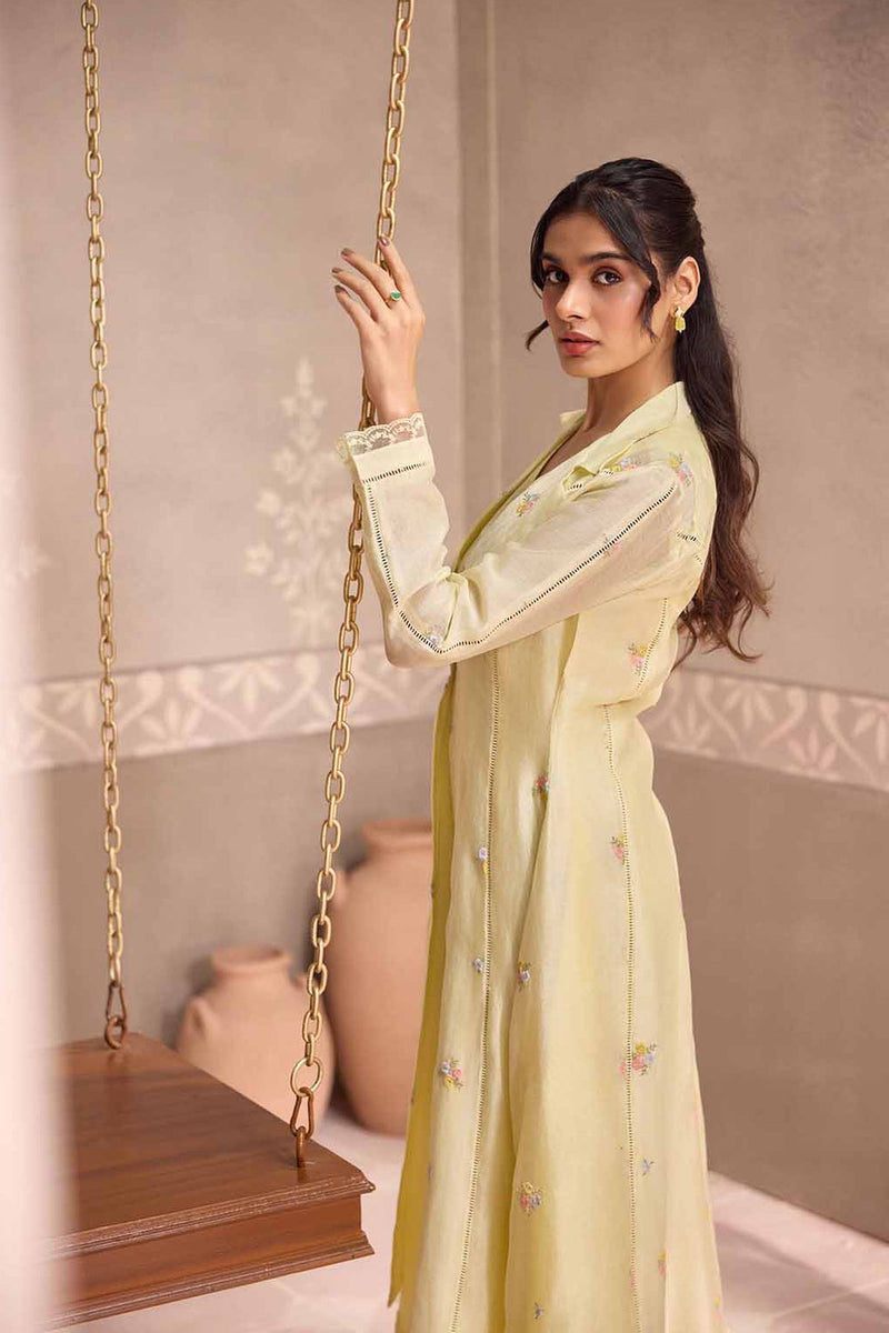 Yellow Chanderi Long  Jacket  with  Sleeveless Cotton Dress