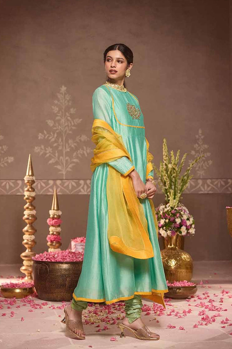 Mint-Green  Anarkali 3-Piece Set