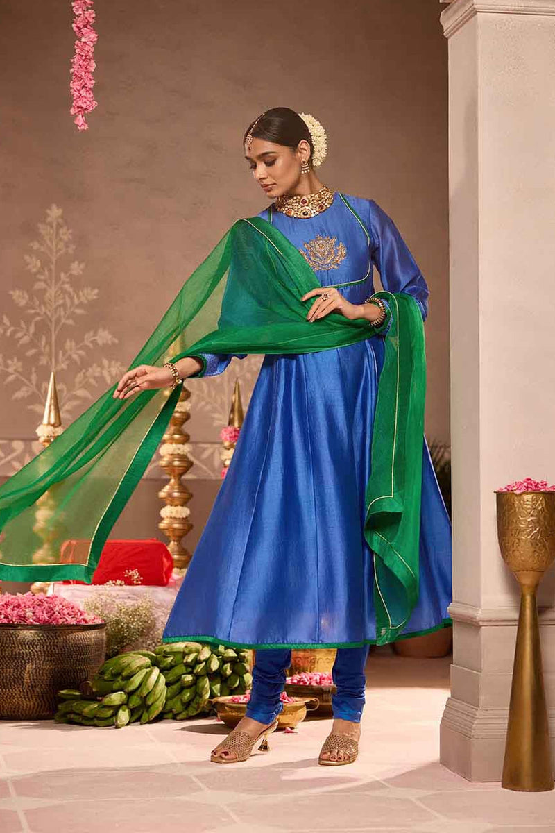Blue Anarkali 3-Piece Set