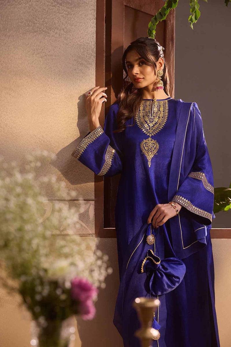 Royal Sapphire Gajji Silk Festive Kurta  Set with Organza Dupatta