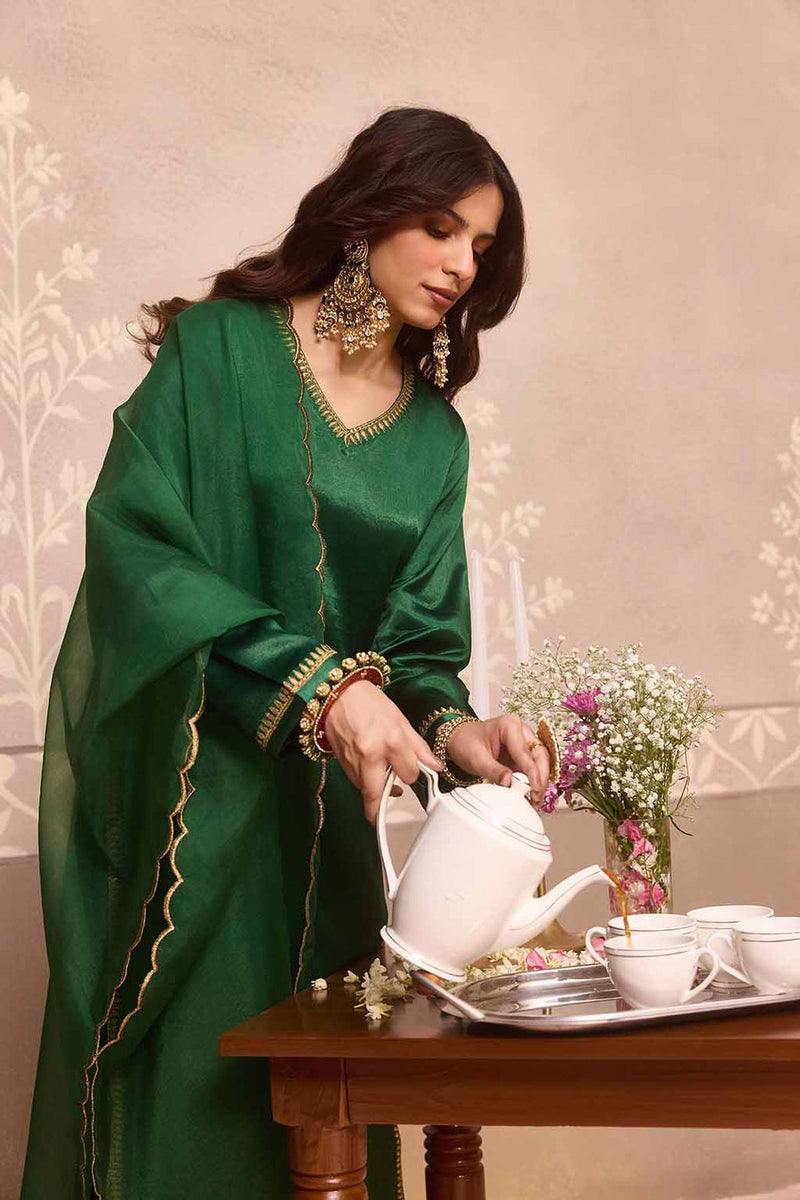 Green Gajji Silk Embroidered Kurta Set With Dupatta