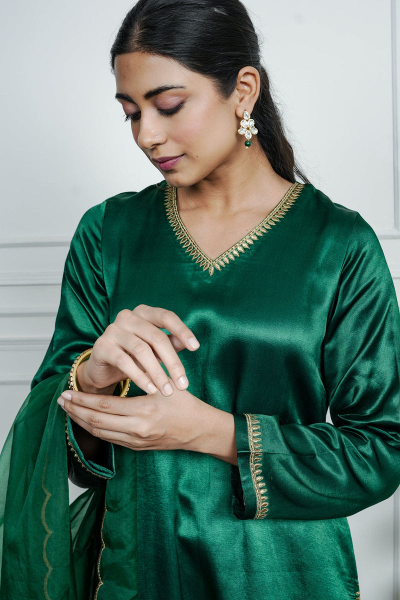Green Gajji Silk Embroidered Kurta Set With Dupatta