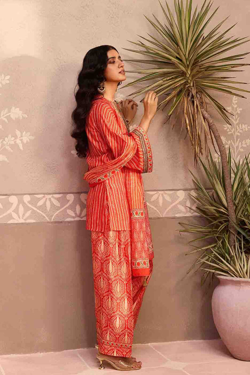 Red Printed Dola Silk Farsi Salwar With Dupatta