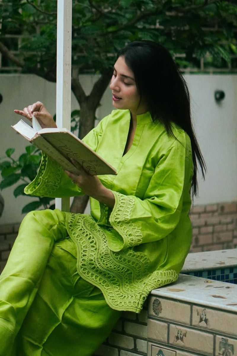 Parrot Green Dola Silk Farsi Salwar Set