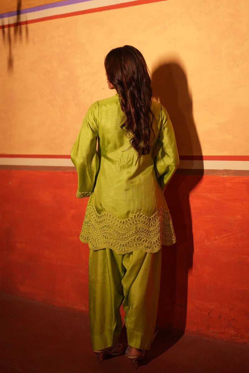 Parrot Green Dola Silk Farsi Salwar Set