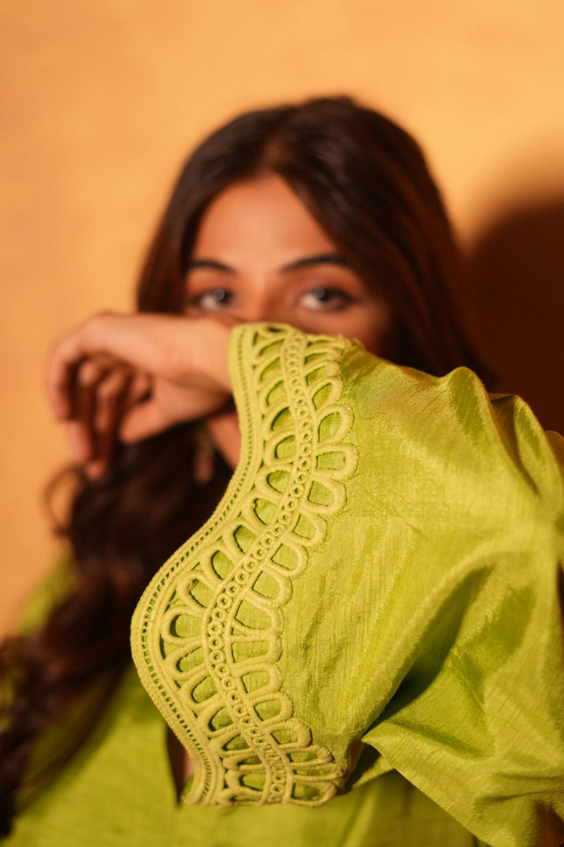 Parrot Green Dola Silk Farsi Salwar Set