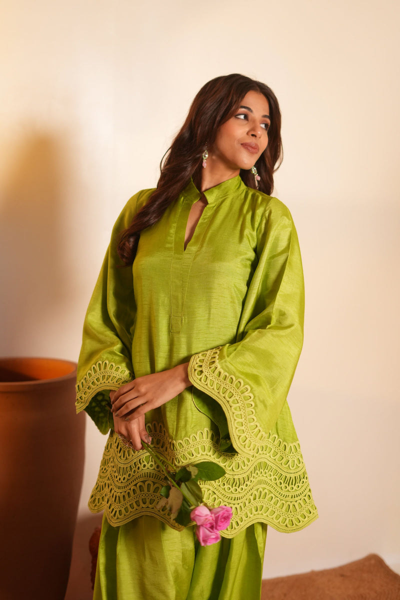 Parrot Green Dola Silk Farsi Salwar Set