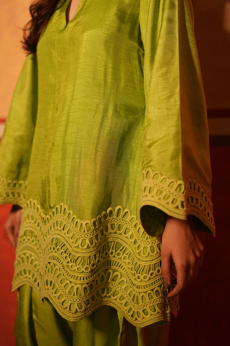 Parrot Green Dola Silk Farsi Salwar Set