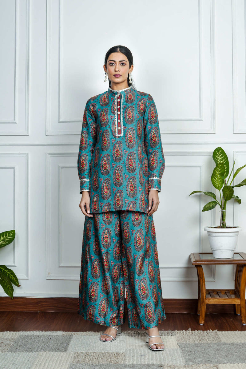 Blue Dola Silk Printed Co-Ord Set