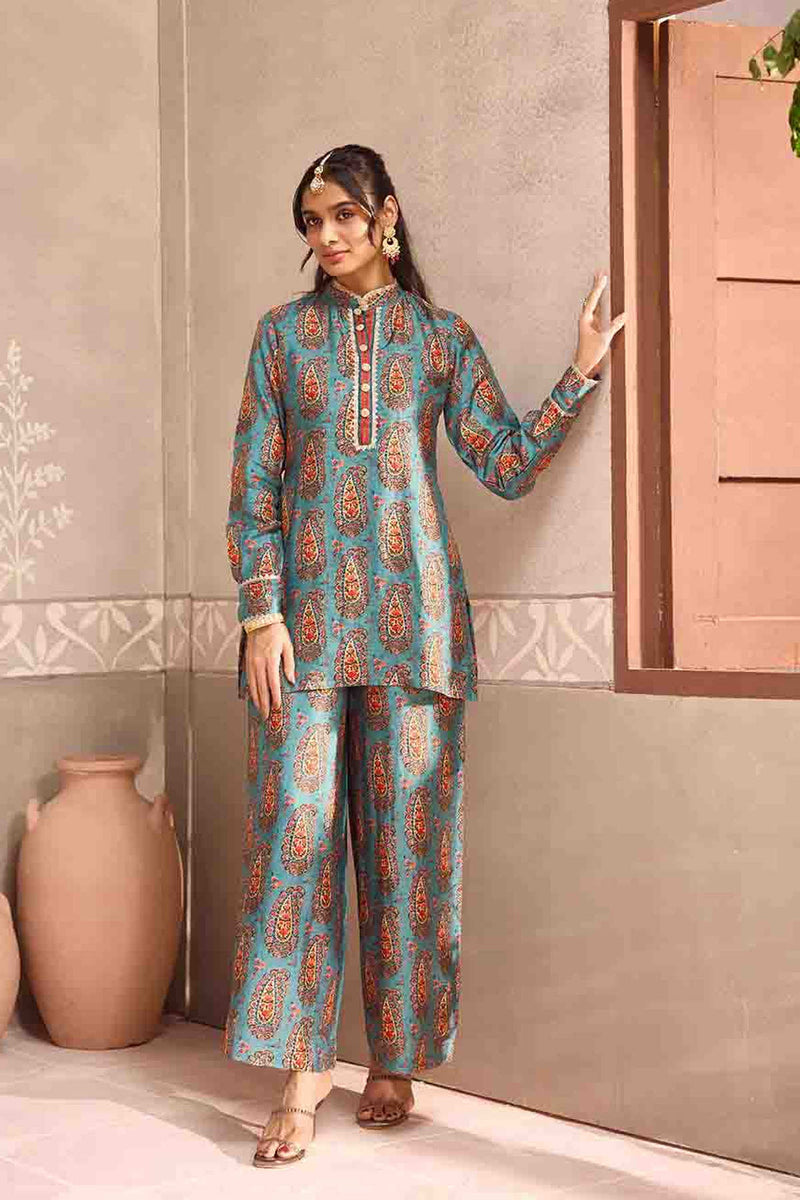 Blue Dola Silk Printed Co-Ord Set