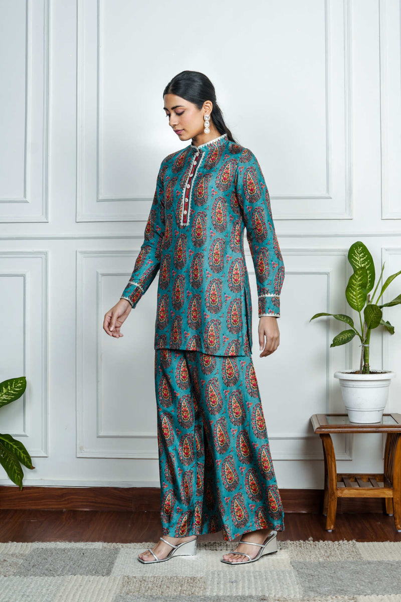 Blue Dola Silk Printed Co-Ord Set