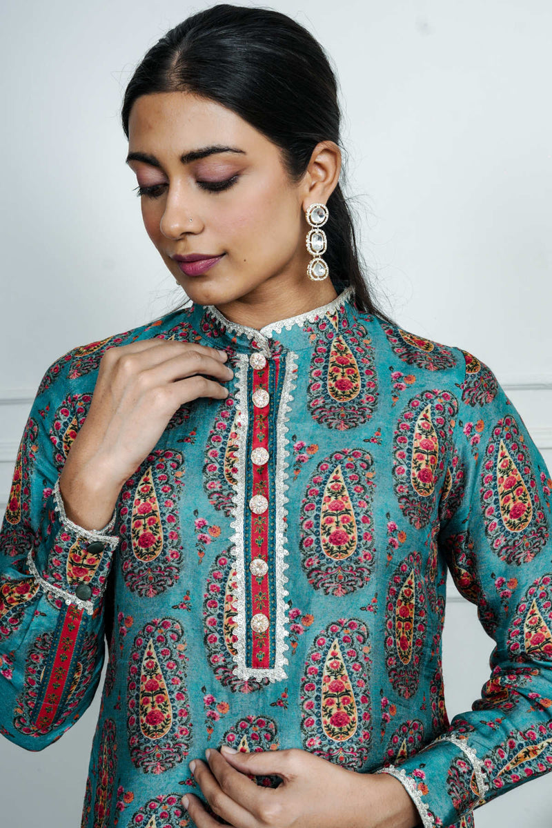 Blue Dola Silk Printed Co-Ord Set