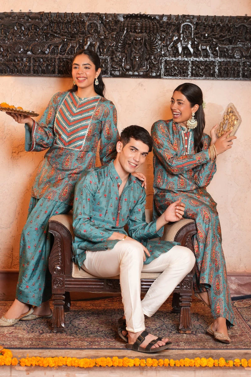 Blue Dola Silk Printed Co-Ord Set