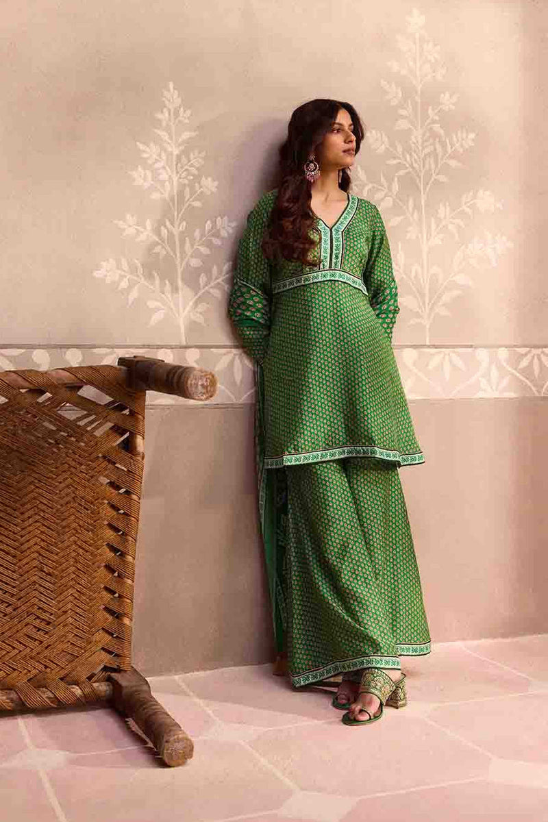 Green Dola Silk Printed Sharara Set With Dupatta