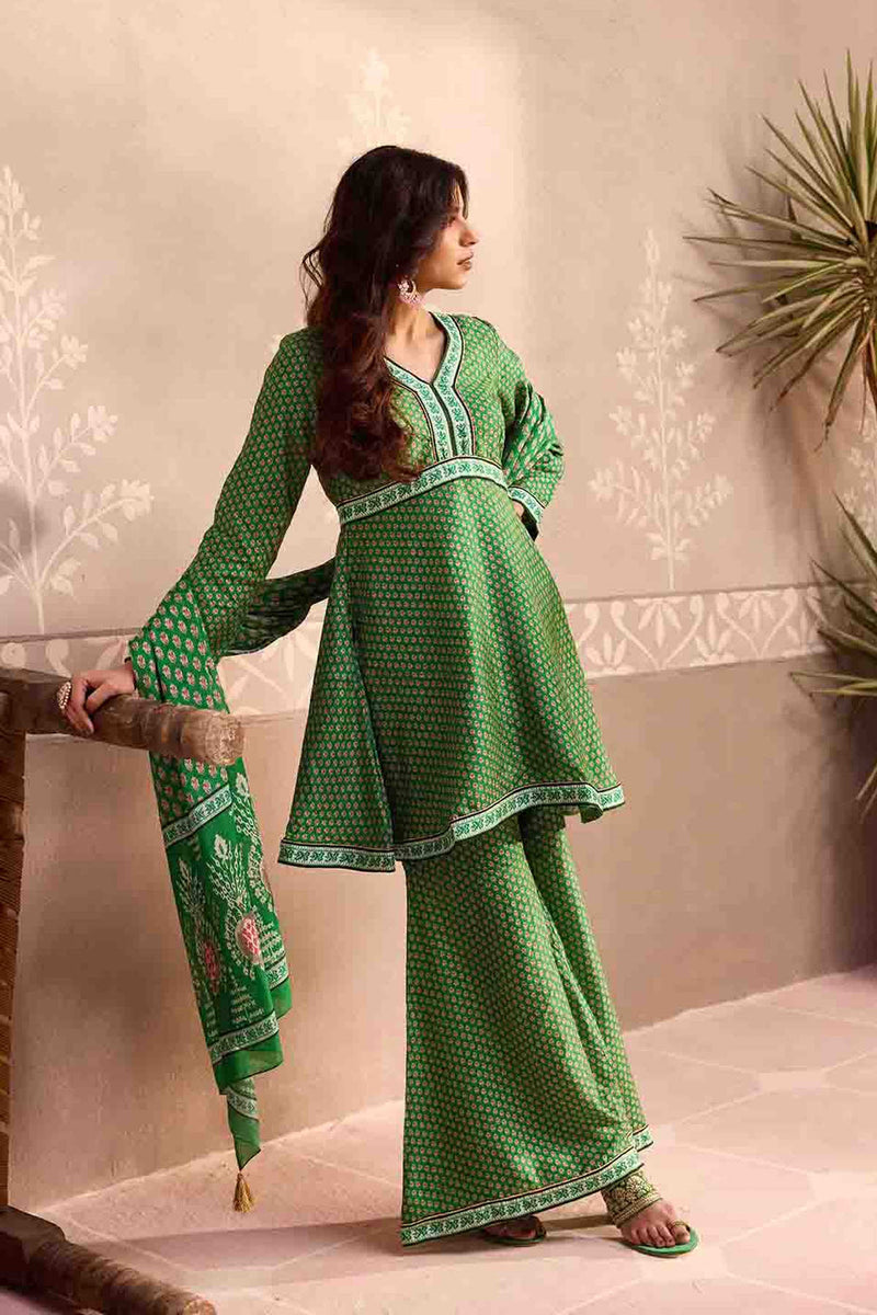 Green Dola Silk Printed Sharara Set With Dupatta