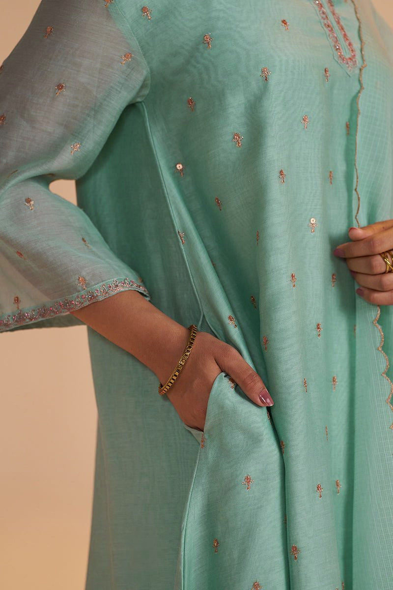Pale Turquoise Chanderi Silk Festive Kurta Set
