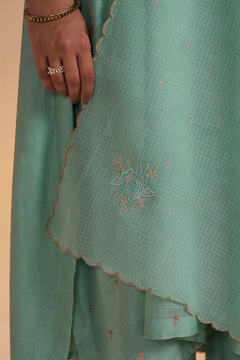Pale Turquoise Chanderi Silk Festive Kurta Set