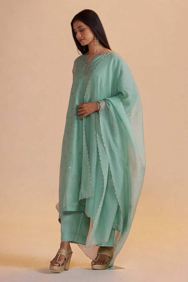Pale Turquoise Chanderi Silk Festive Kurta Set