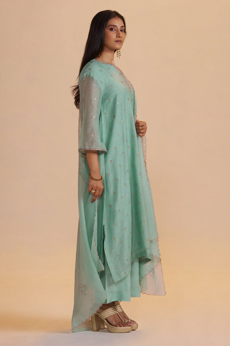 Pale Turquoise Chanderi Silk Festive Kurta Set