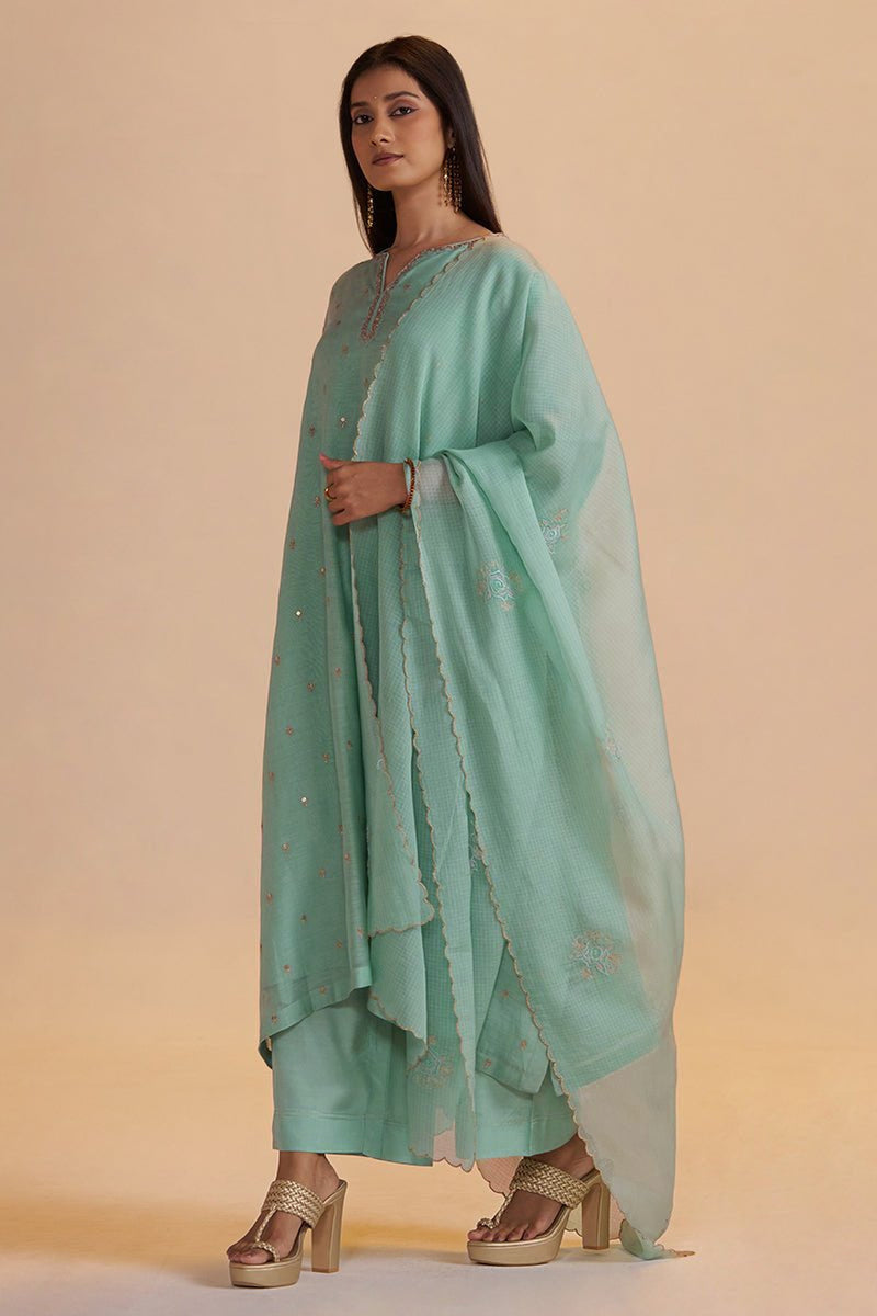 Pale Turquoise Chanderi Silk Festive Kurta Set