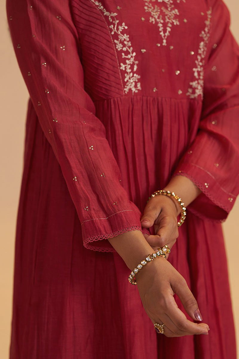 Rich Red Chanderi Silk Festive Kurta Set