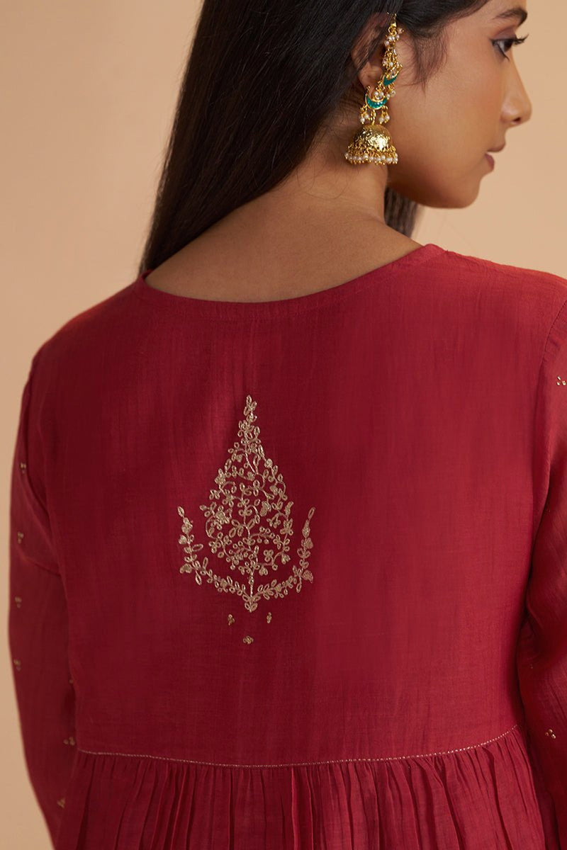 Rich Red Chanderi Silk Festive Kurta Set